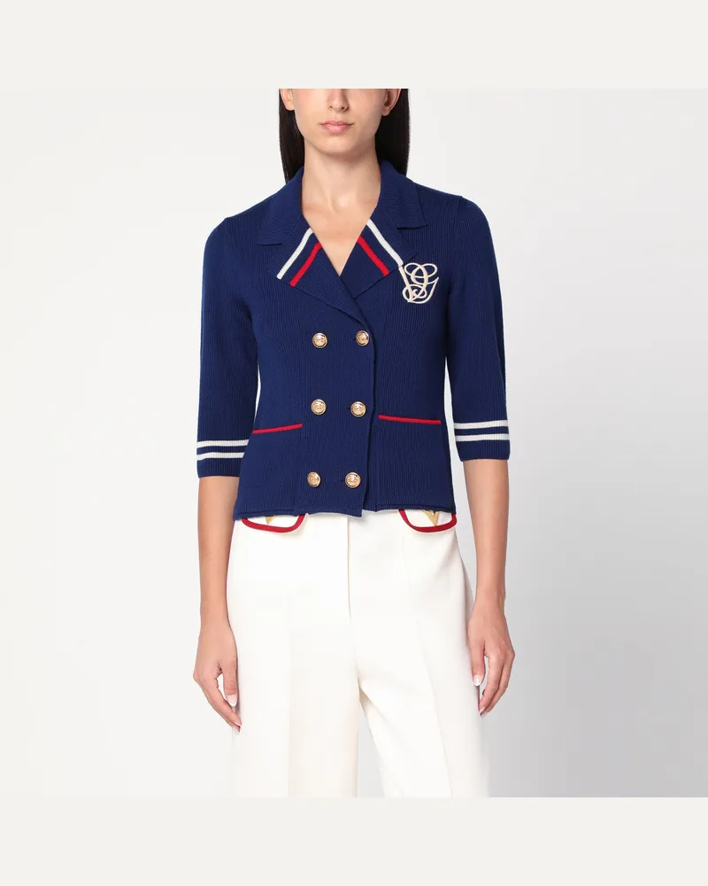 Valentino Garavani Blauer doppelreihiger Wollcardigan 