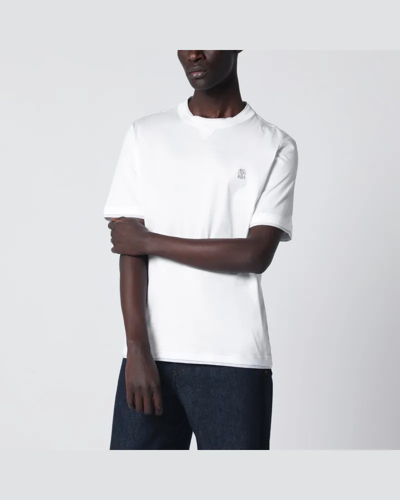 Brunello Cucinelli Weißes T-Shirt mit Faux-Layering-Effekt White