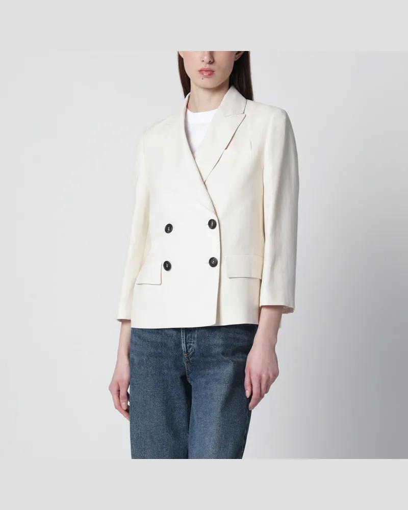 Brunello Cucinelli Fließende Twilljacke aus Viskose und Leinen in Elfenbein White