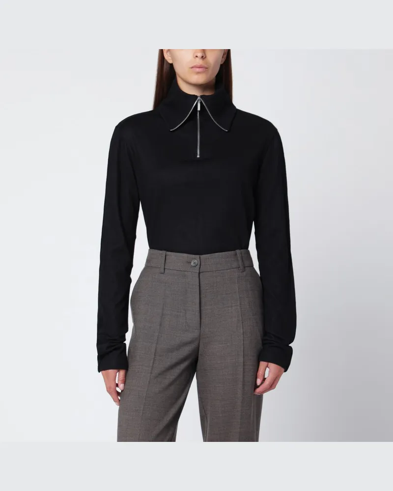 Entire Studios Schwarzer Wollpullover mit Reißverschlusskragen Schwarz