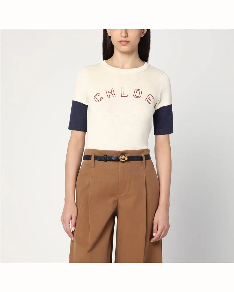 Chloé T-Shirt aus Wolle und Baumwolle mit Logo Weiß