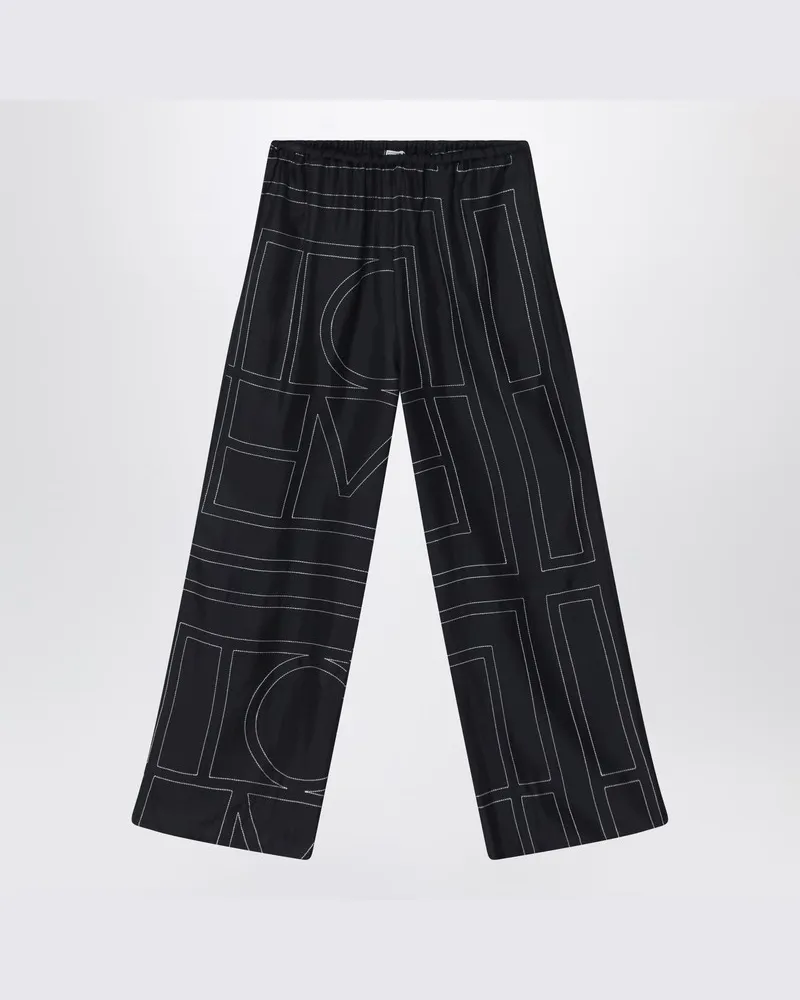 Totême Schwarze Seidenhose mit Monogramm Schwarz