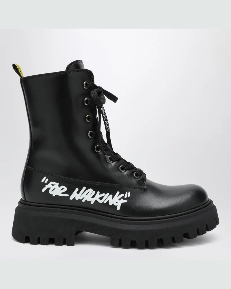 OFF-WHITE Schwarze Leder-Ankle Boots „For Walking 