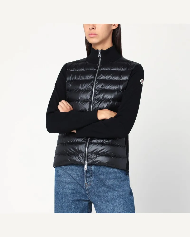 Moncler Schwarze wattierte Strickjacke mit Reißverschluss Schwarz
