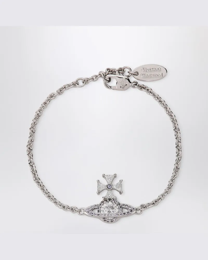 Vivienne Westwood Platinfarbenes Orb-Logo-Armband mit Kristallen Metallisch