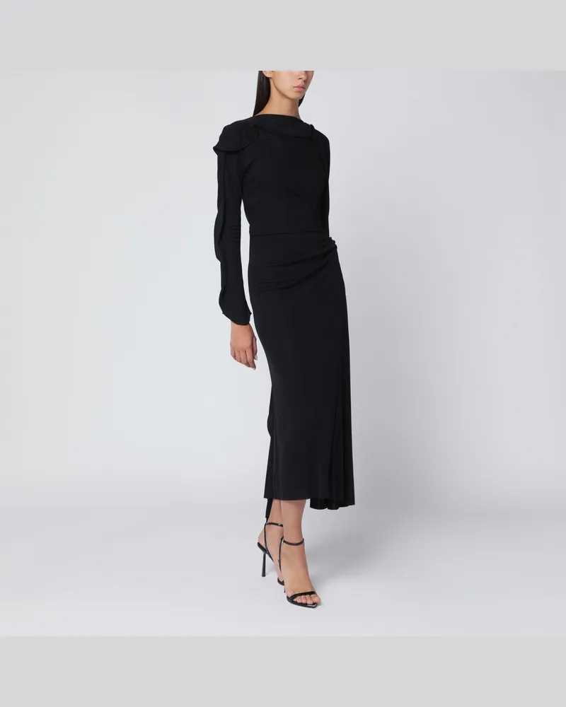 Victoria Beckham Schwarzes Midikleid aus drapiertem Jersey 