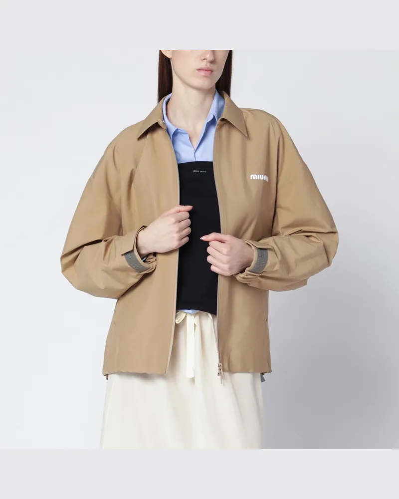 Miu Miu Beige Windjacke aus technischem Canvas Beige