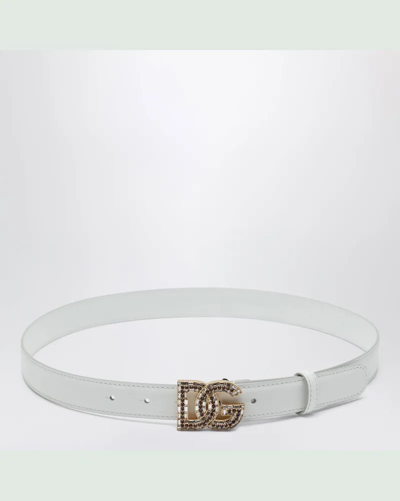 Dolce & Gabbana Gürtel aus glattem Kalbsleder mit DG-Logo in Weiß White