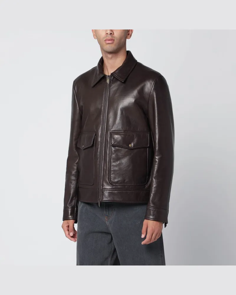 Salvatore Santoro Braune Lederjacke mit Reißverschluss Braun