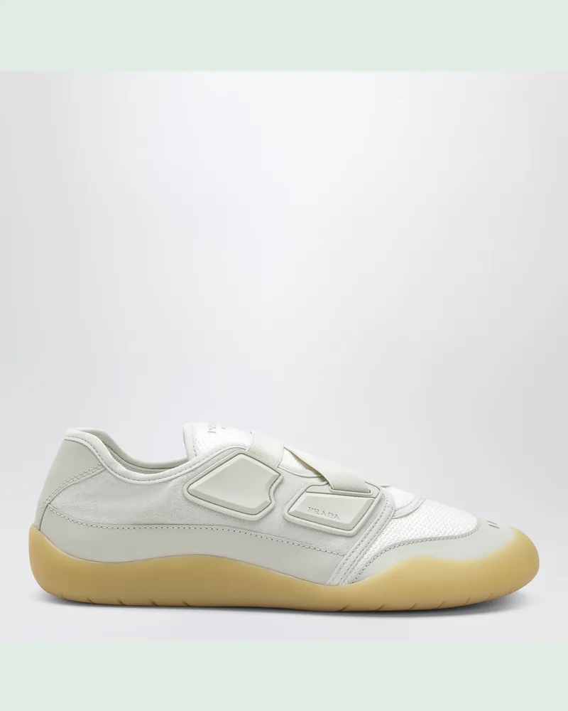 Prada Sneakers Speedrock kristallfarben aus Leder und Mesh White