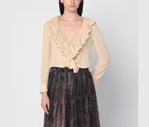 Beige Rüschenbluse aus Seide