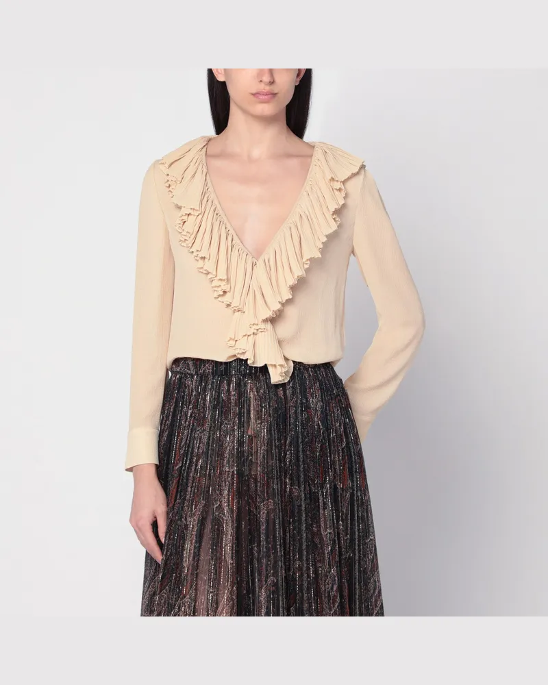 Saint Laurent Beige Rüschenbluse aus Seide Beige