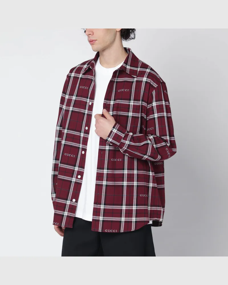 Gucci Bordeauxfarbenes Tartanhemd aus Baumwolljacquard Burgundy