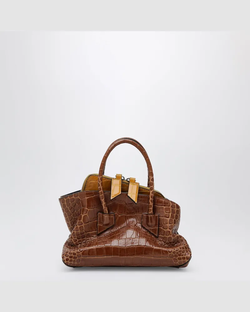 ATTICO La Passeggiata Mini Tasche in shaded brown aus Leder mit Krokoprägung Brown