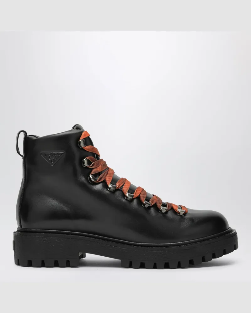 Prada Schwarze Schnürstiefeletten aus Leder Black