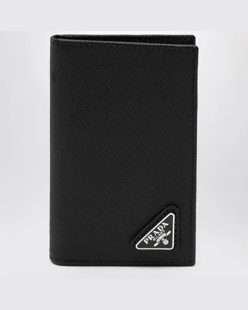 Prada Schwarzes Portemonnaie aus Saffiano-Leder im Hochformat Schwarz