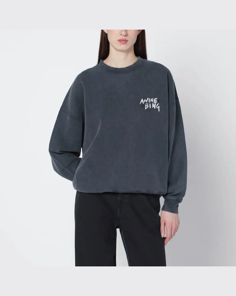 Anine Bing Schwarzes ausgewaschenes Oversize-Sweatshirt mit Logo Schwarz