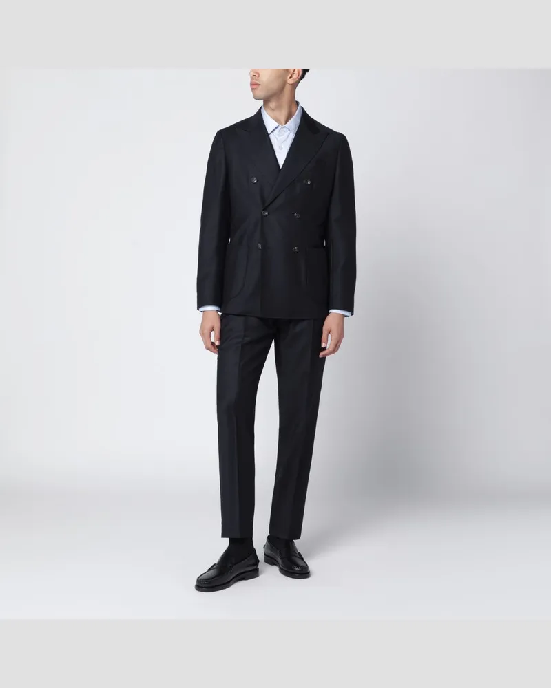 Biagio Santaniello Blauer zweireihiger Anzug aus Wolle und Kaschmir Blau