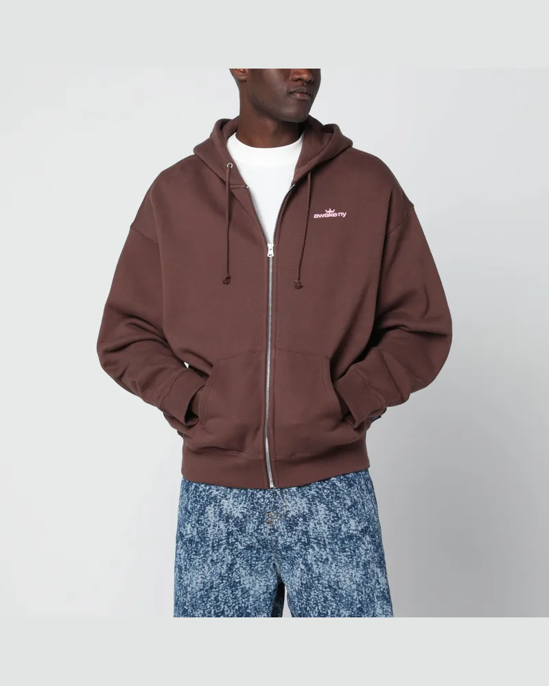 AWAKE NY Braunes Kapuzensweatshirt mit Logodruck 