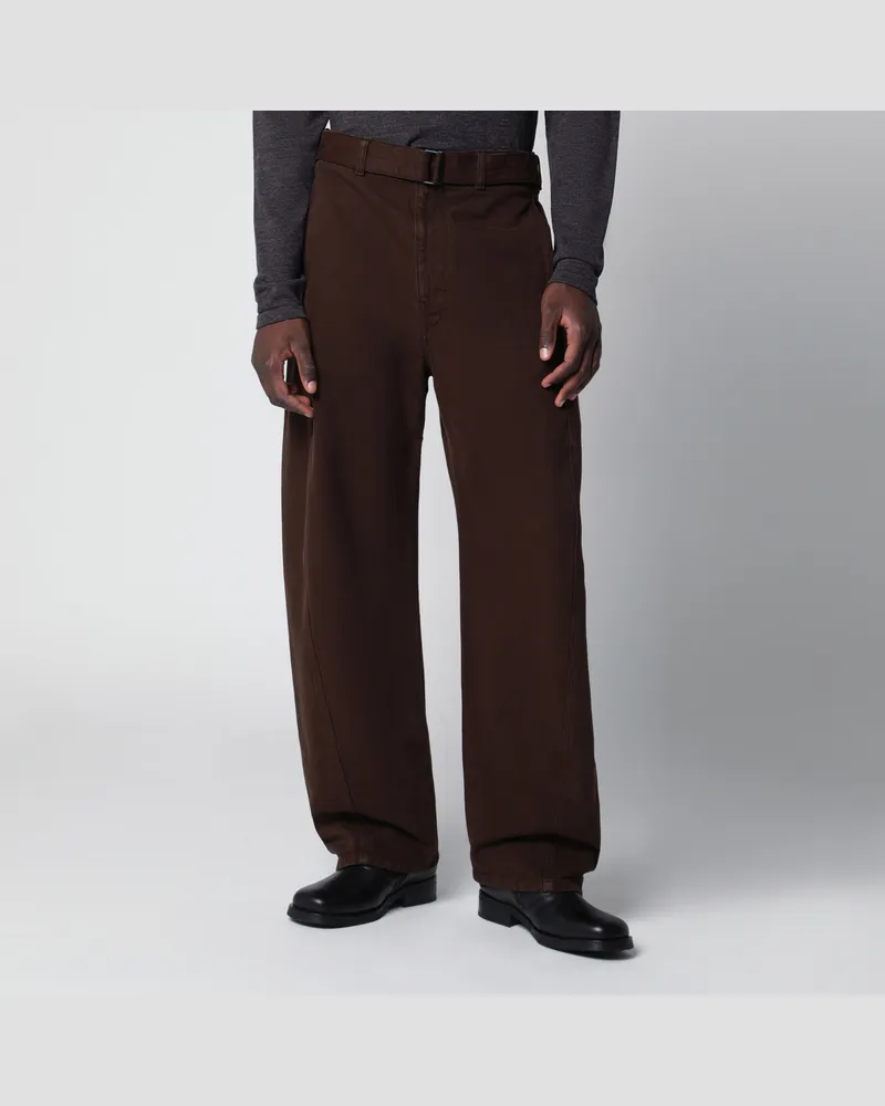 Christophe Lemaire Braune Baumwollhose mit Gürtel Brown
