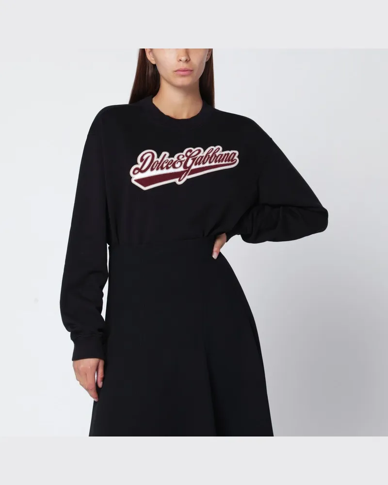 Dolce & Gabbana Schwarzes Sweatshirt aus Baumwolle mit Logo-Patch Schwarz