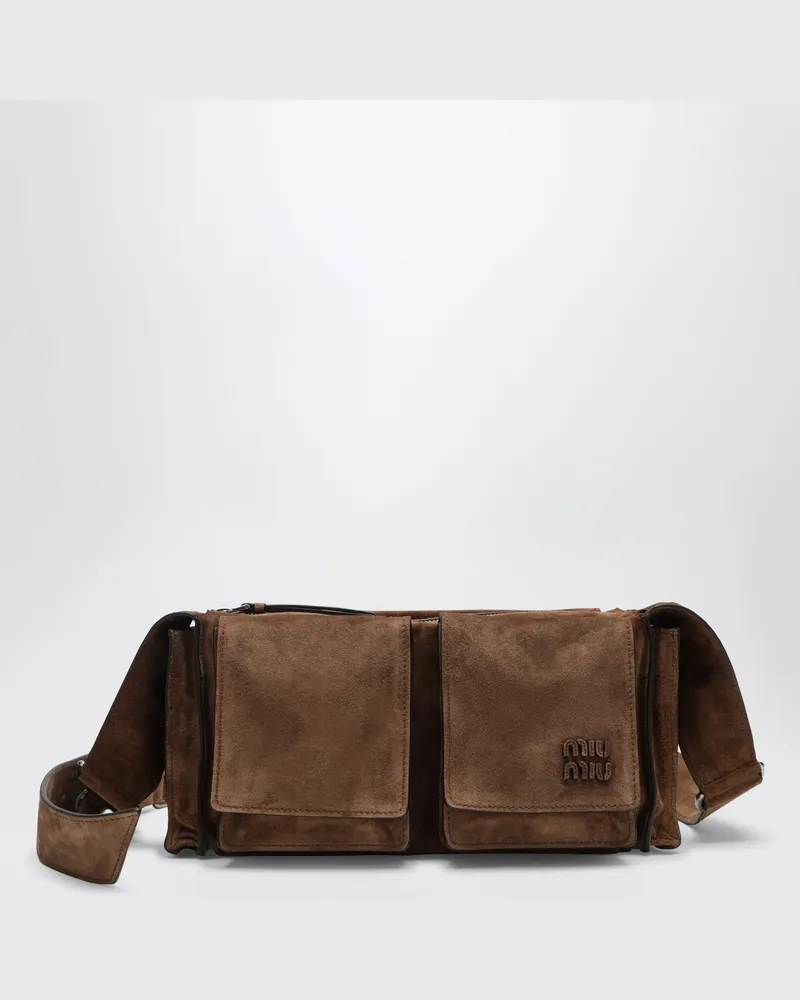 Miu Miu Utilitaire Umhängetasche aus Veloursleder in Kakao Brown