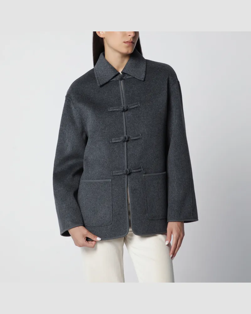 Róhe Dunkelgrau melierte Double-Face-Wolljacke mit Pankou-Verschluss Grey