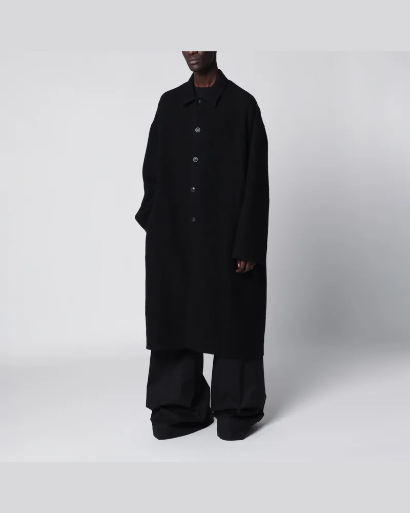 Rick Owens Langer Mantel mit Kragen aus Schurwolle, schwarz Black