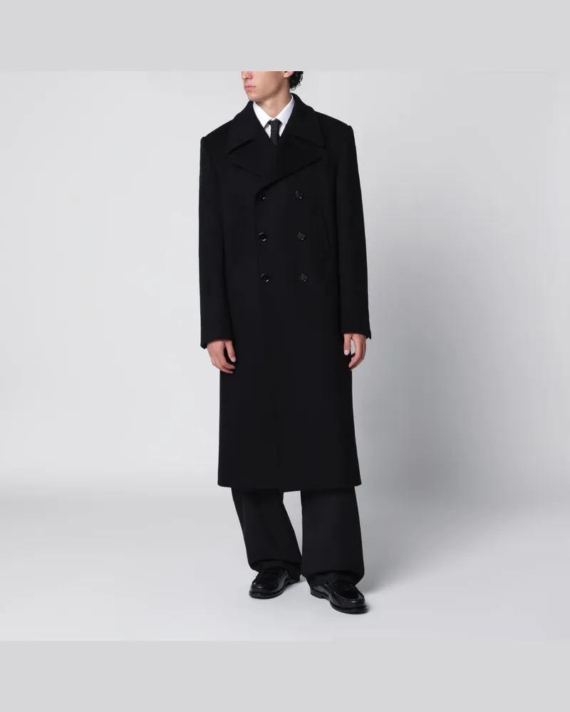 Balenciaga Langer Double-Face-Mantel aus Wolle in Schwarz Black