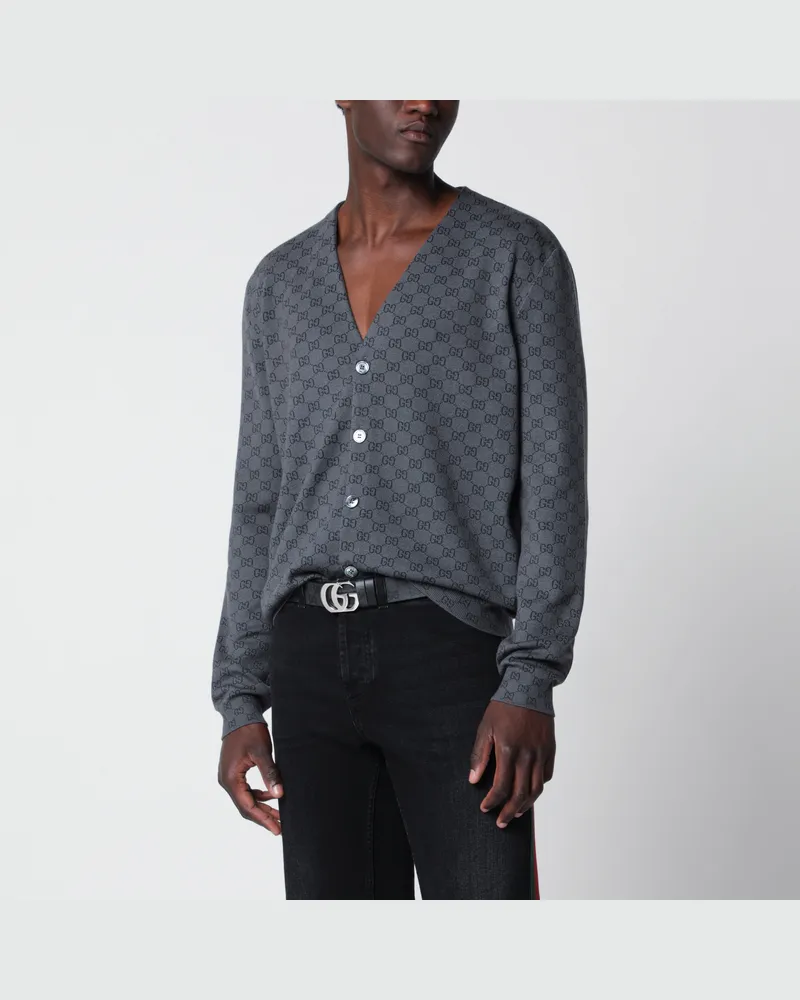 Gucci Grauer Cardigan aus Wolle und Seide mit GG-Motiv Grey