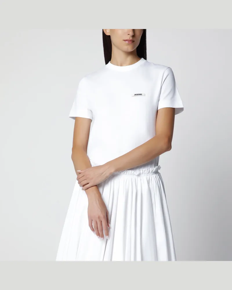 Jacquemus Weißes, figurbetontes T-Shirt mit Grosgrain-Logo White
