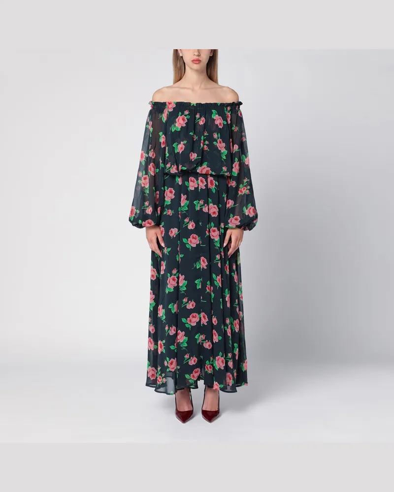 ROTATE Birger Christensen Kleid mit Blumenmuster aus recyceltem Polyester Blau