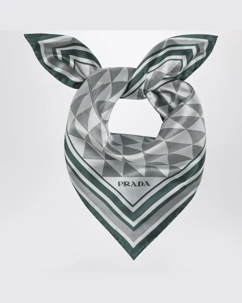 Prada Smaragdgrüner bedruckter Seidentwill-Schal 55x55 Grün