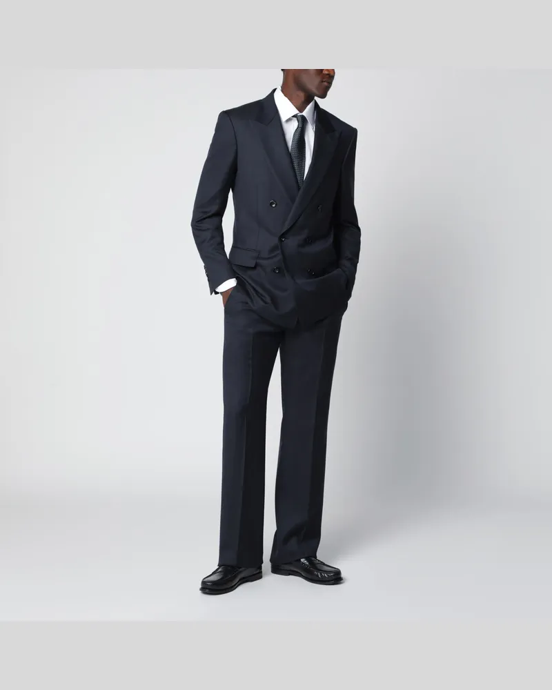 Tom Ford Marineblauer doppelreihiger Anzug aus Wolle Blue