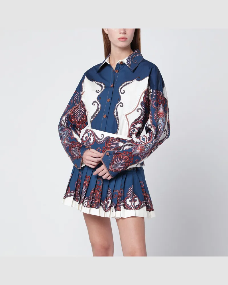 FARM Rio Tiefblaues und sandfarbenes Hemd mit Arabeskenmuster 