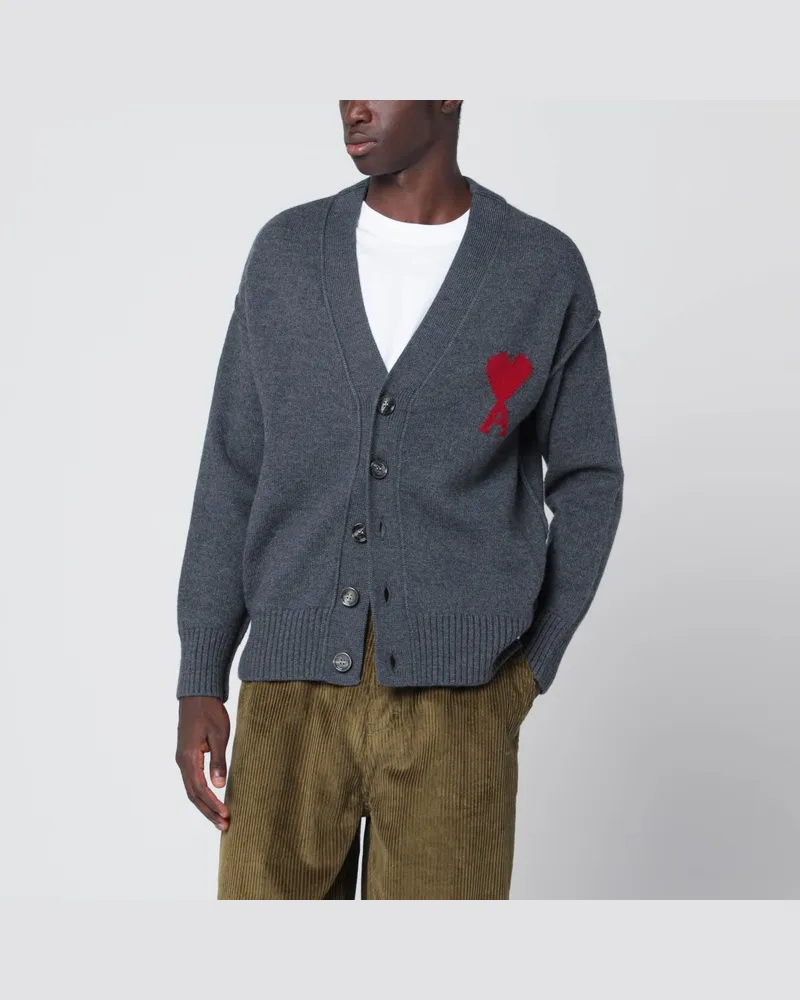 AMI Paris Ami De Coeur Strickjacke aus Wolle in Grau Grau