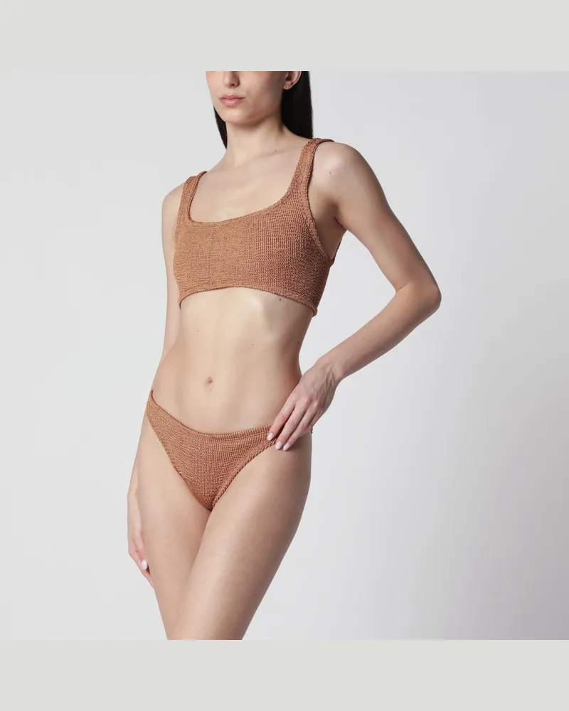 Hunza G Xandra Zweiteiliger Bikini in Metallic Cocoa Brown