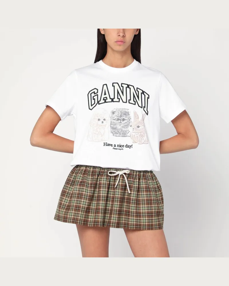 Ganni Weißes T-Shirt mit Logodruck Weiß