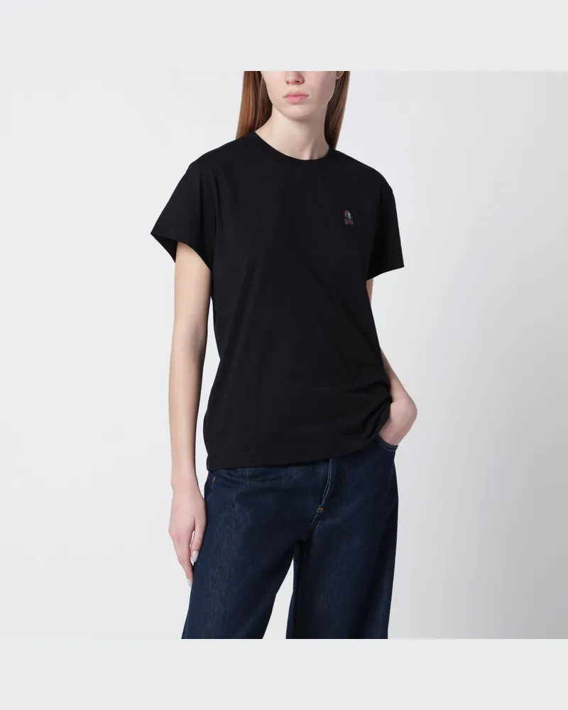 Parajumpers Schwarzes Baumwoll-T-Shirt mit Logo-Patch Black