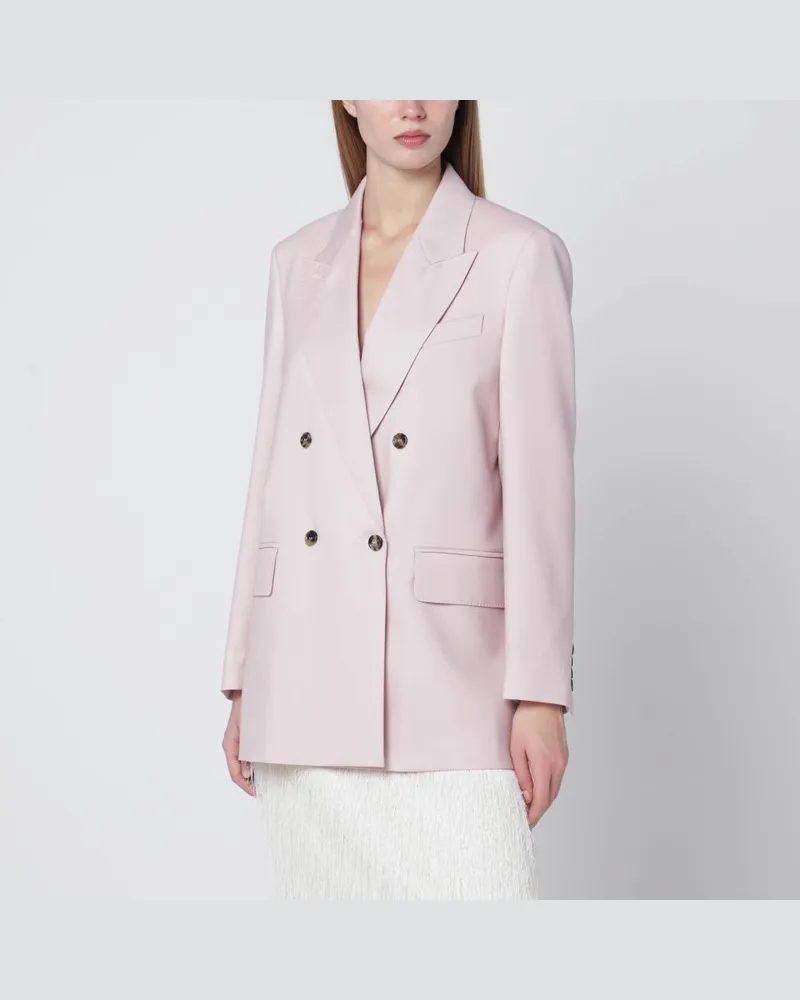 Max Mara Rosébeige zweireihige Wollmix-Jacke Rosa