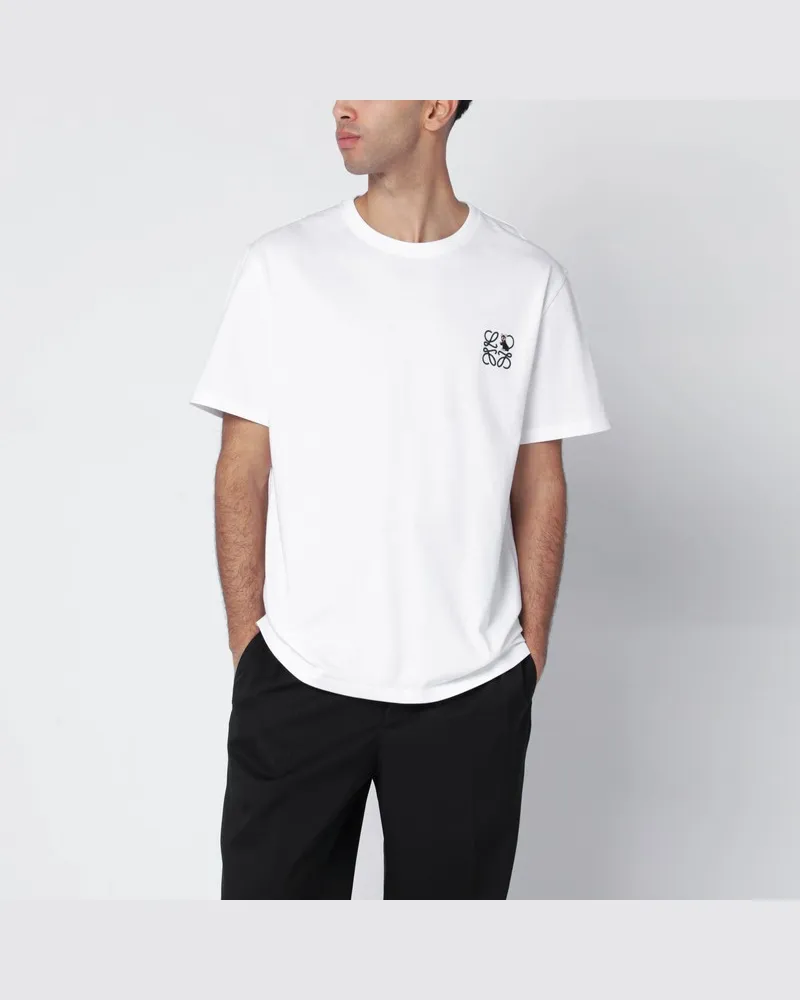 Loewe Weißes T-Shirt mit Anagram-Stickerei und Futurist Cat Weiß