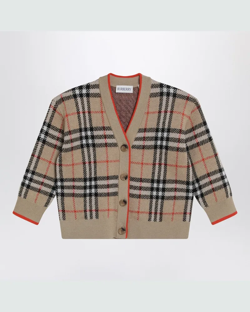 Burberry Beige Strickjacke aus Wolle mit Check-Muster Beige