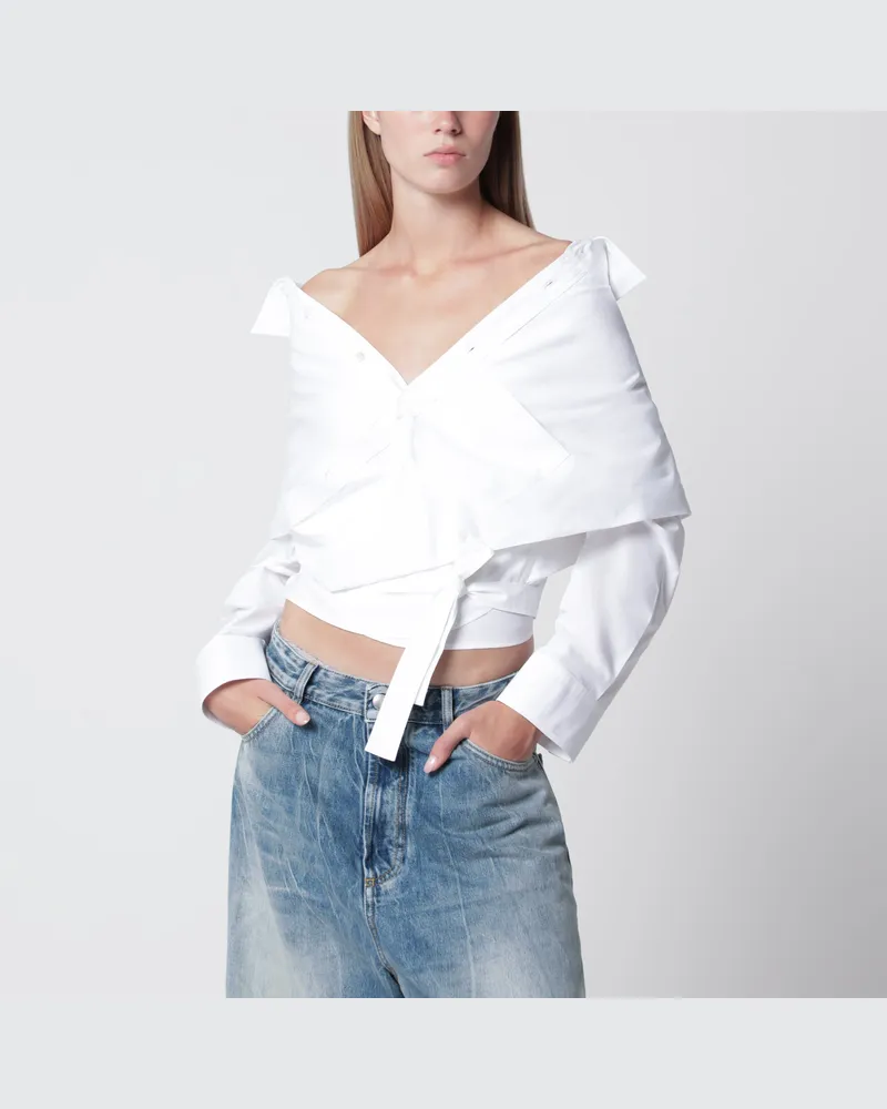 Balenciaga Weißes Wickelhemd mit freien Schultern White