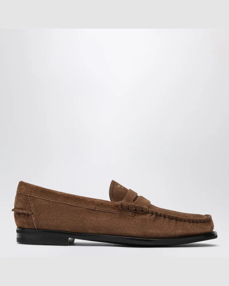 Prada Loafer aus Veloursleder mit Used-Effekt in Cacao Brown