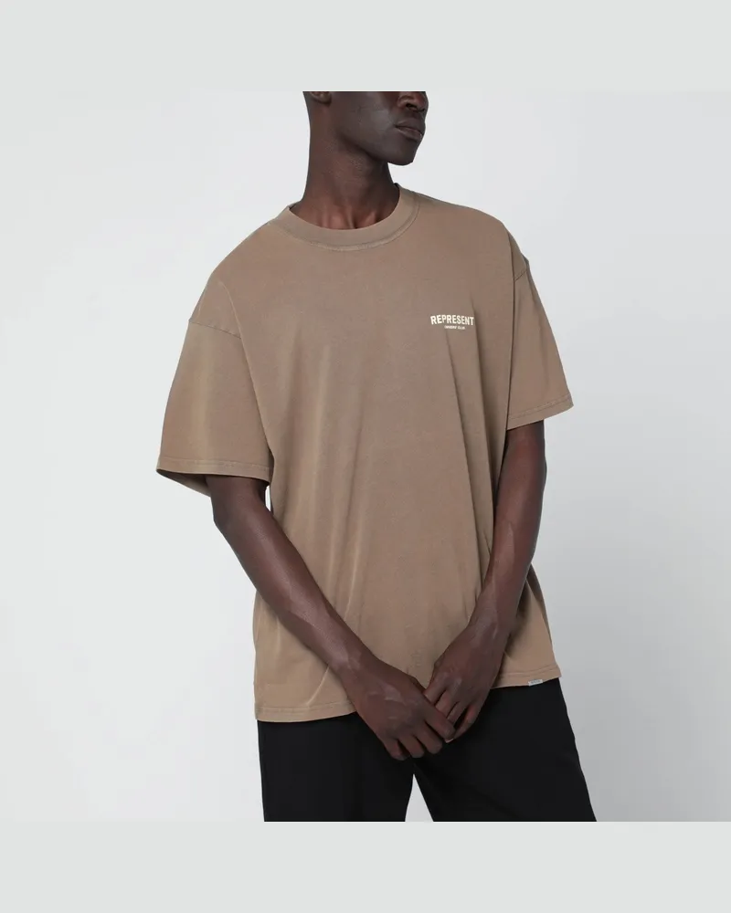 REPRESENT Hellbraunes Baumwoll-T-Shirt mit Logo Beige