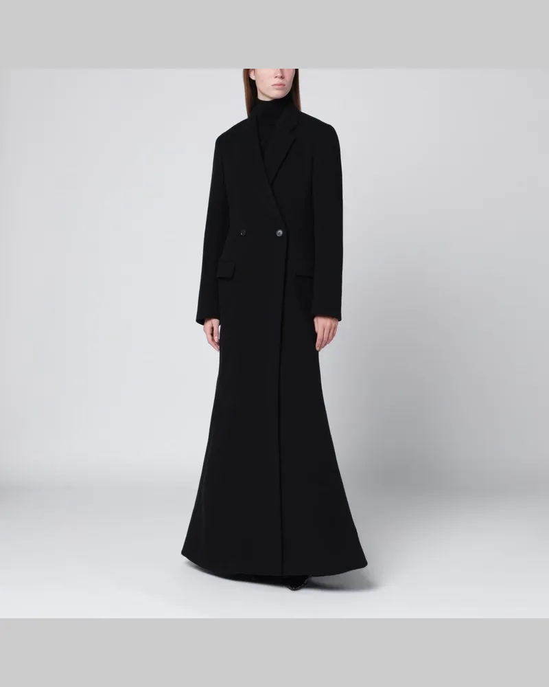 Balenciaga Langer schwarzer Mantel aus Wollmischung Schwarz