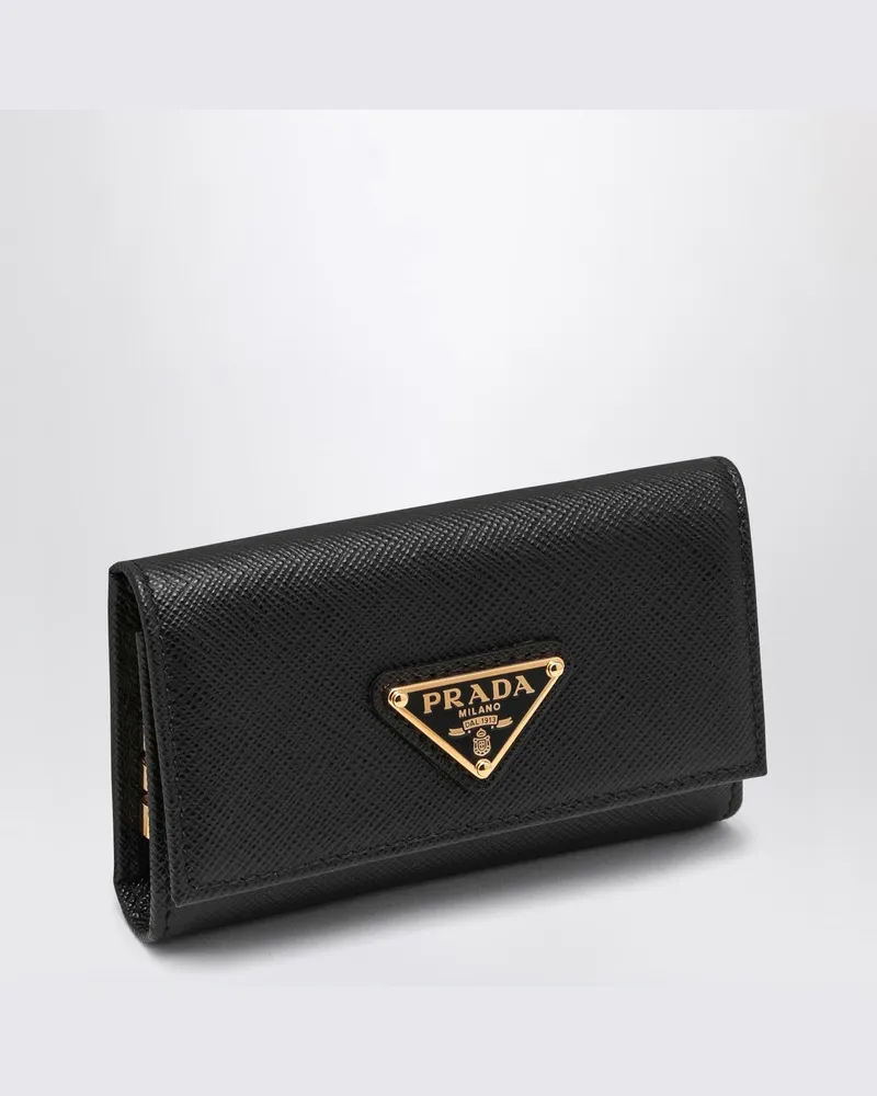 Prada Schwarzer Schlüsselanhänger aus Saffiano-Leder mit Logo Schwarz