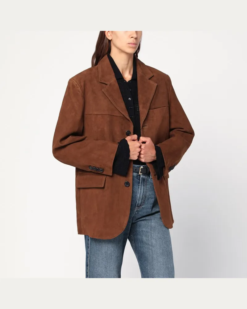 Dunst Kamelbraune einreihige Lederjacke Braun