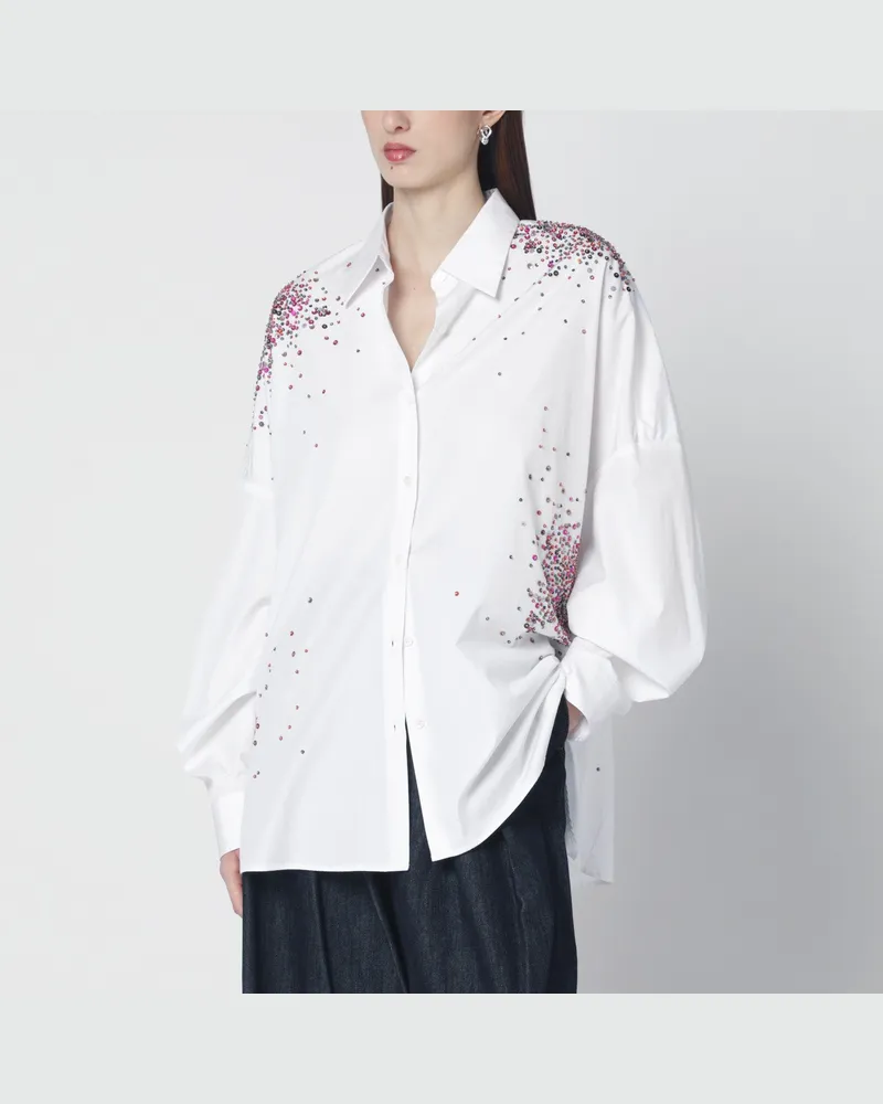 Dries van Noten Weiße Oversize-Hemdbluse mit Firework-Stickereien White