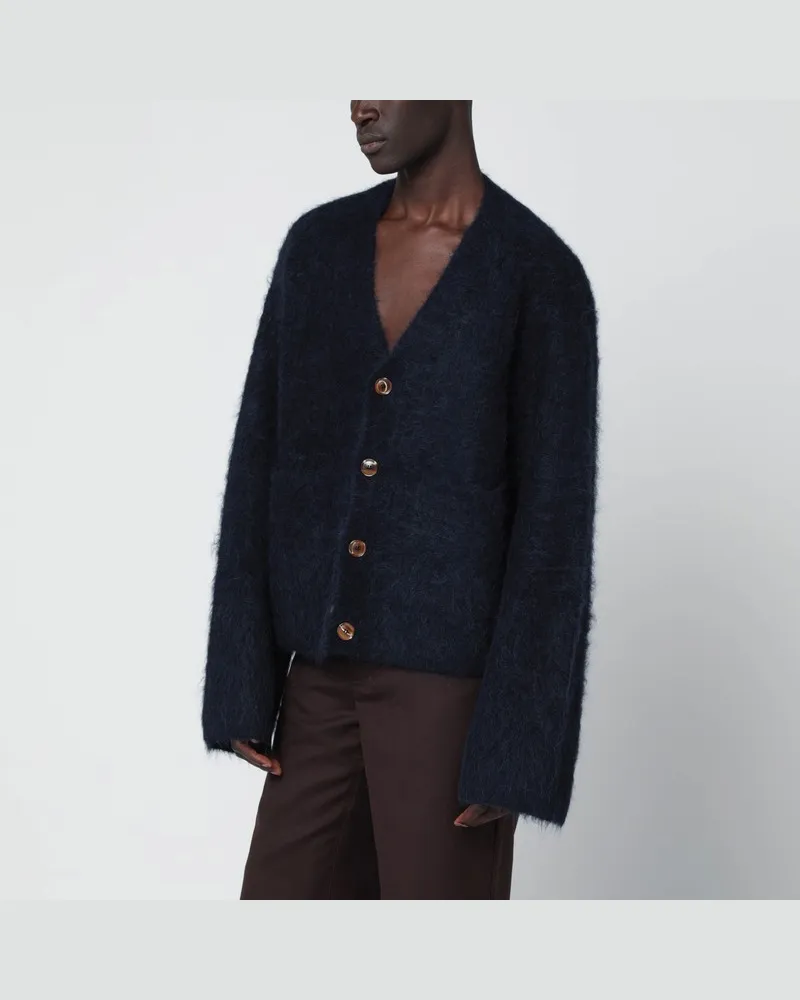 Séfr Lee Cardigan blau aus strukturiertem Alpakagarn Schwarz